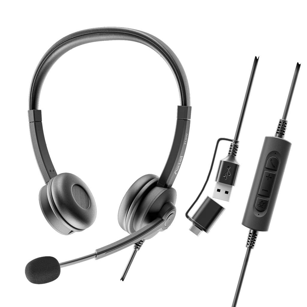 Axtel Flow UC Stereo USB-A Headset+ USB-A/C Adapter 